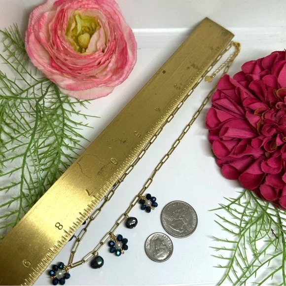 NEW⚜️Freshwater Tahitian Pearl & Crystal Flower Charm Necklace - Picture 7 of 9